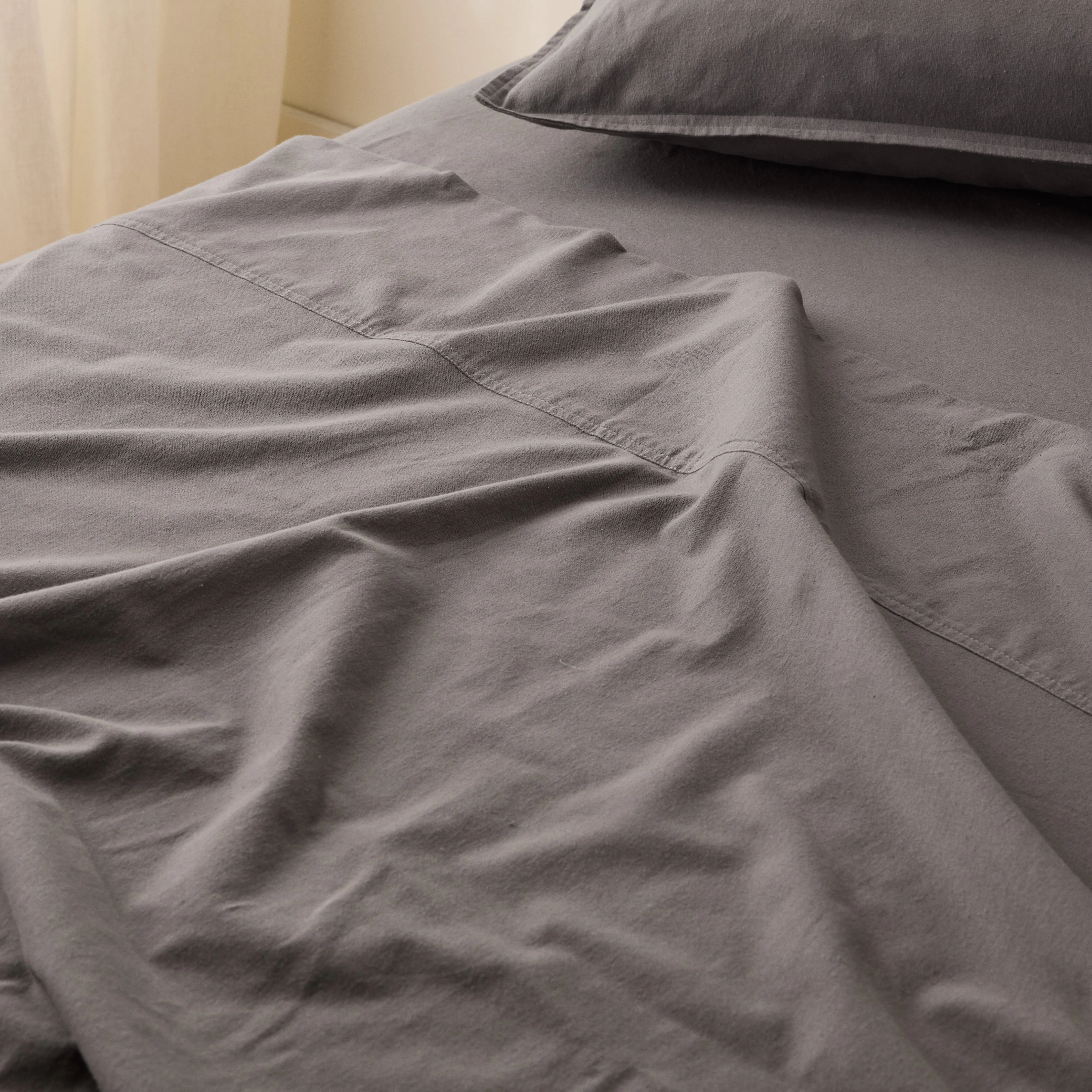 Frankie Flannelette - Charcoal Flat Sheet