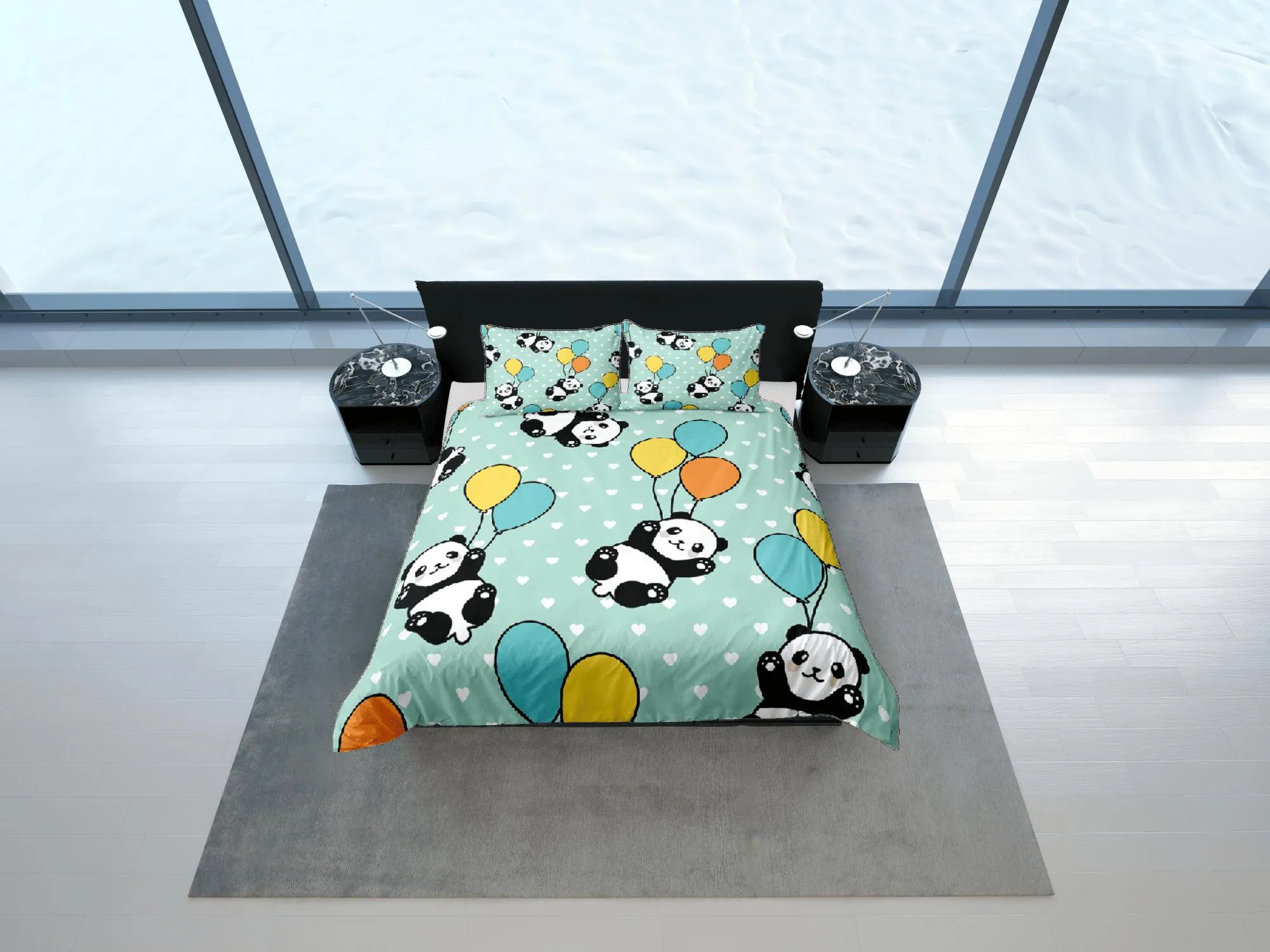 Gift for Panda Lovers Duvet Cover Set Bedspread, Kids Bedding with Pillowcase