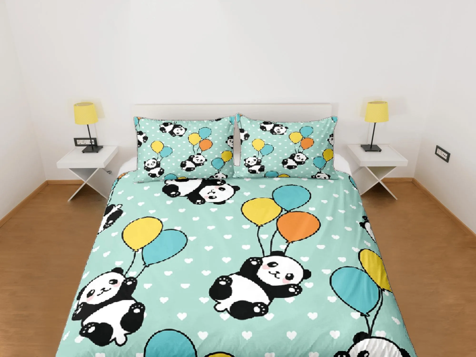 Gift for Panda Lovers Duvet Cover Set Bedspread, Kids Bedding with Pillowcase