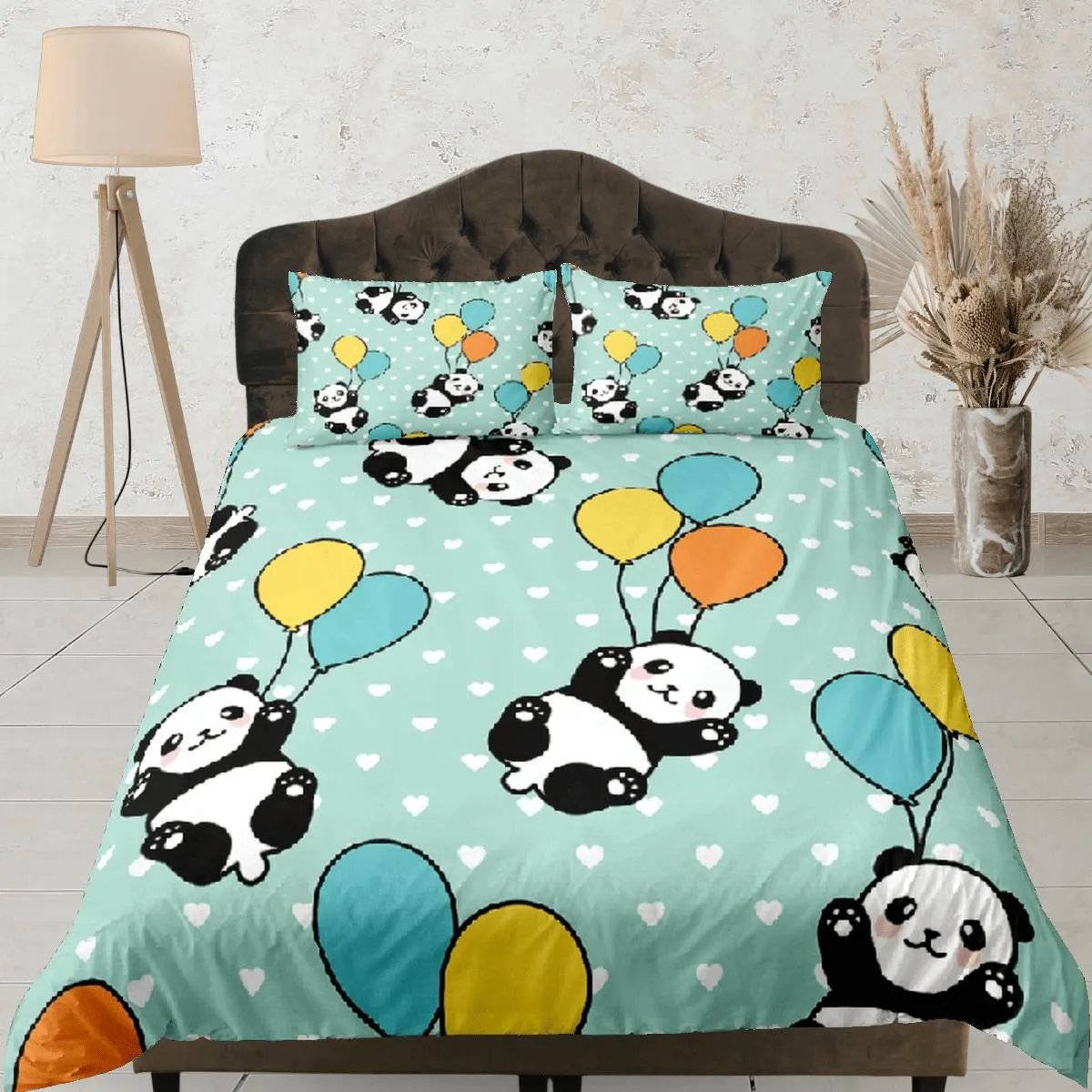 Gift for Panda Lovers Duvet Cover Set Bedspread, Kids Bedding with Pillowcase