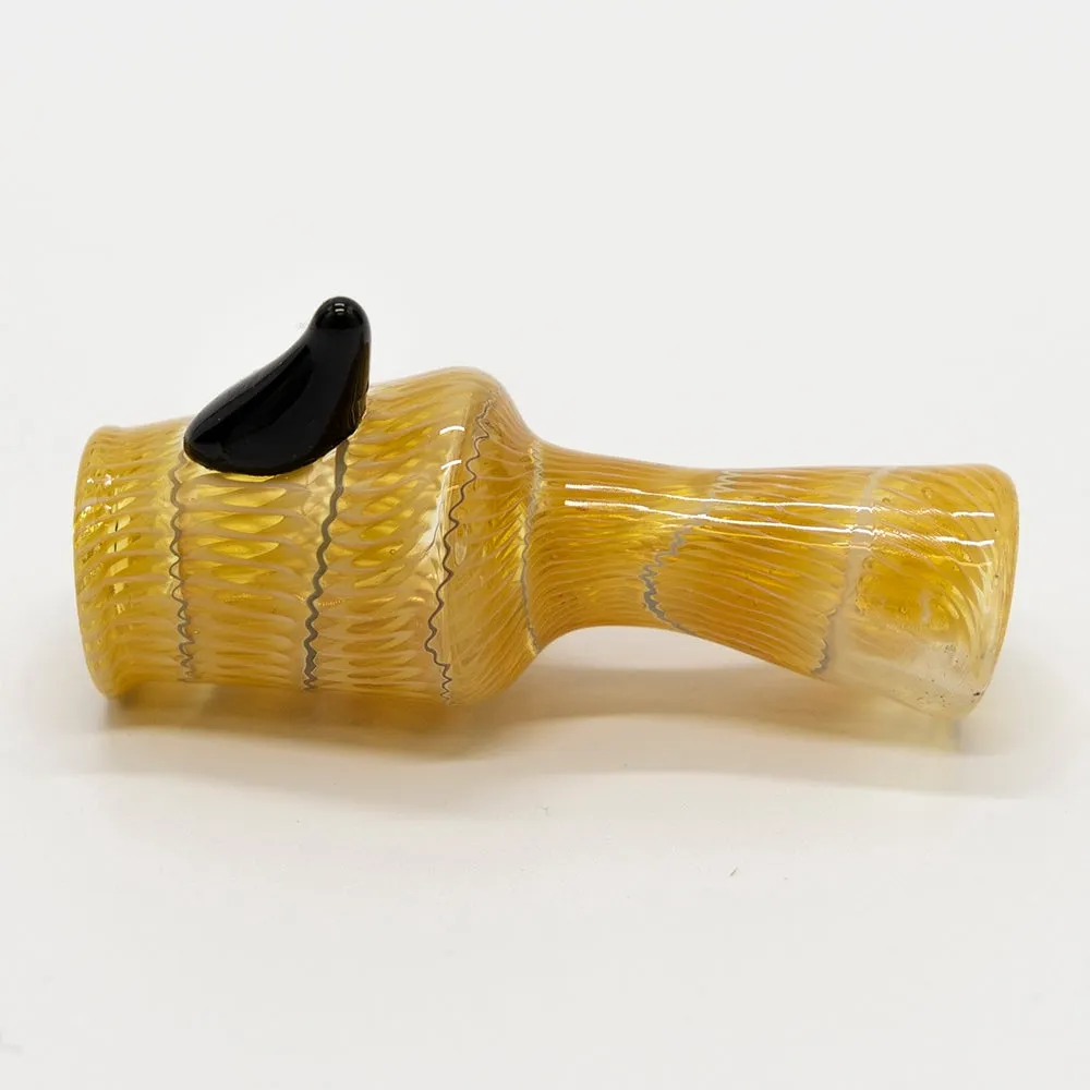 GLASS PIPE- MUSHROOM CUP CLEAR BROWN/WHITE STRIPES #33