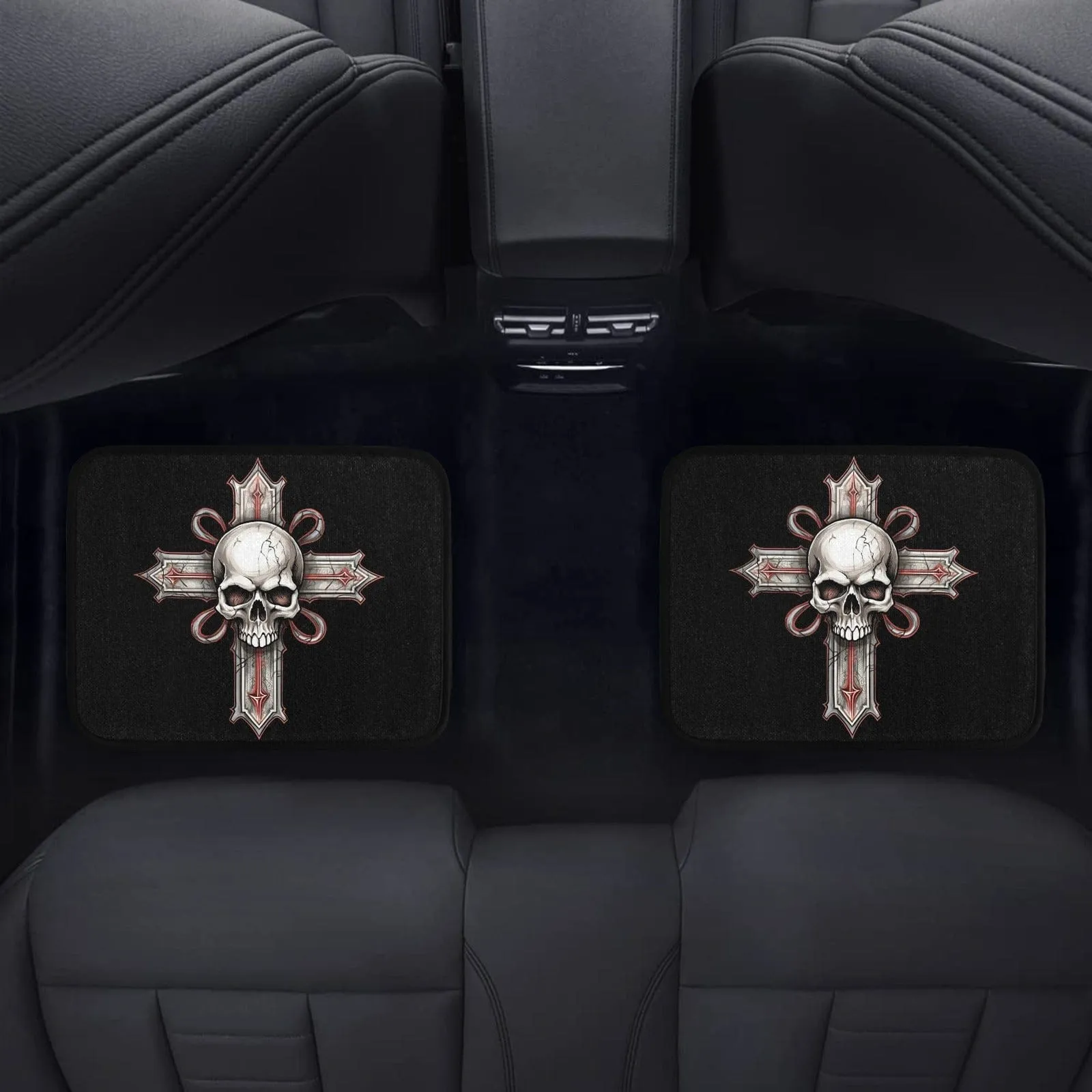 Gothic Skull Cross Back Car Floor Mat 2pcs