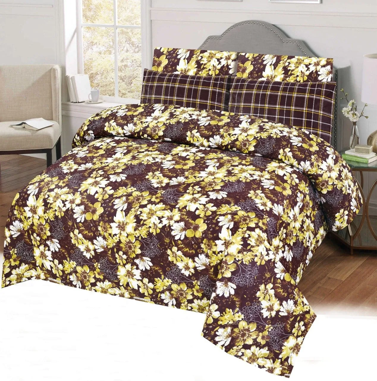 Grace D444-Cotton PC King Size Bedsheet with 2 Pillow Covers.