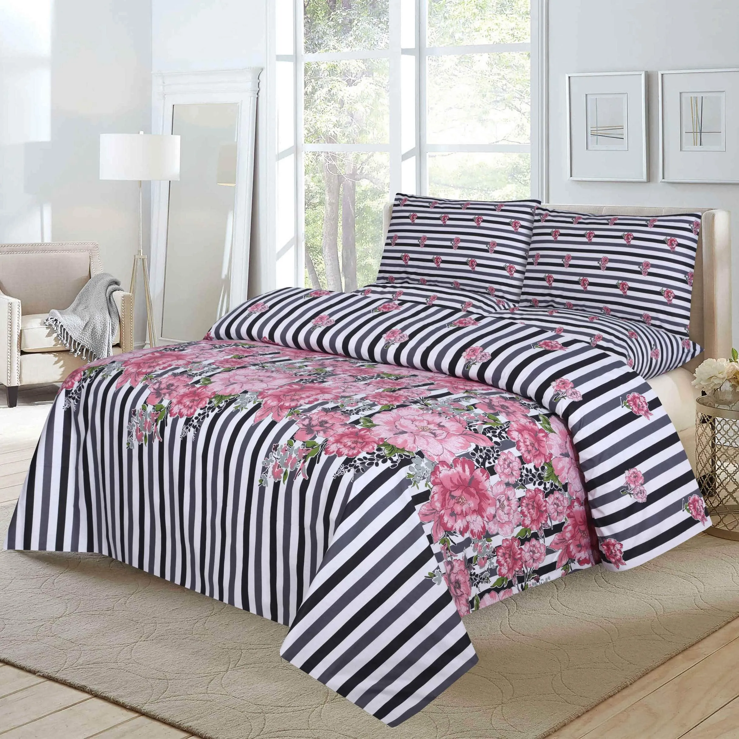 Grace D467-Cotton PC King Size Bedsheet with 2 Pillow Covers.