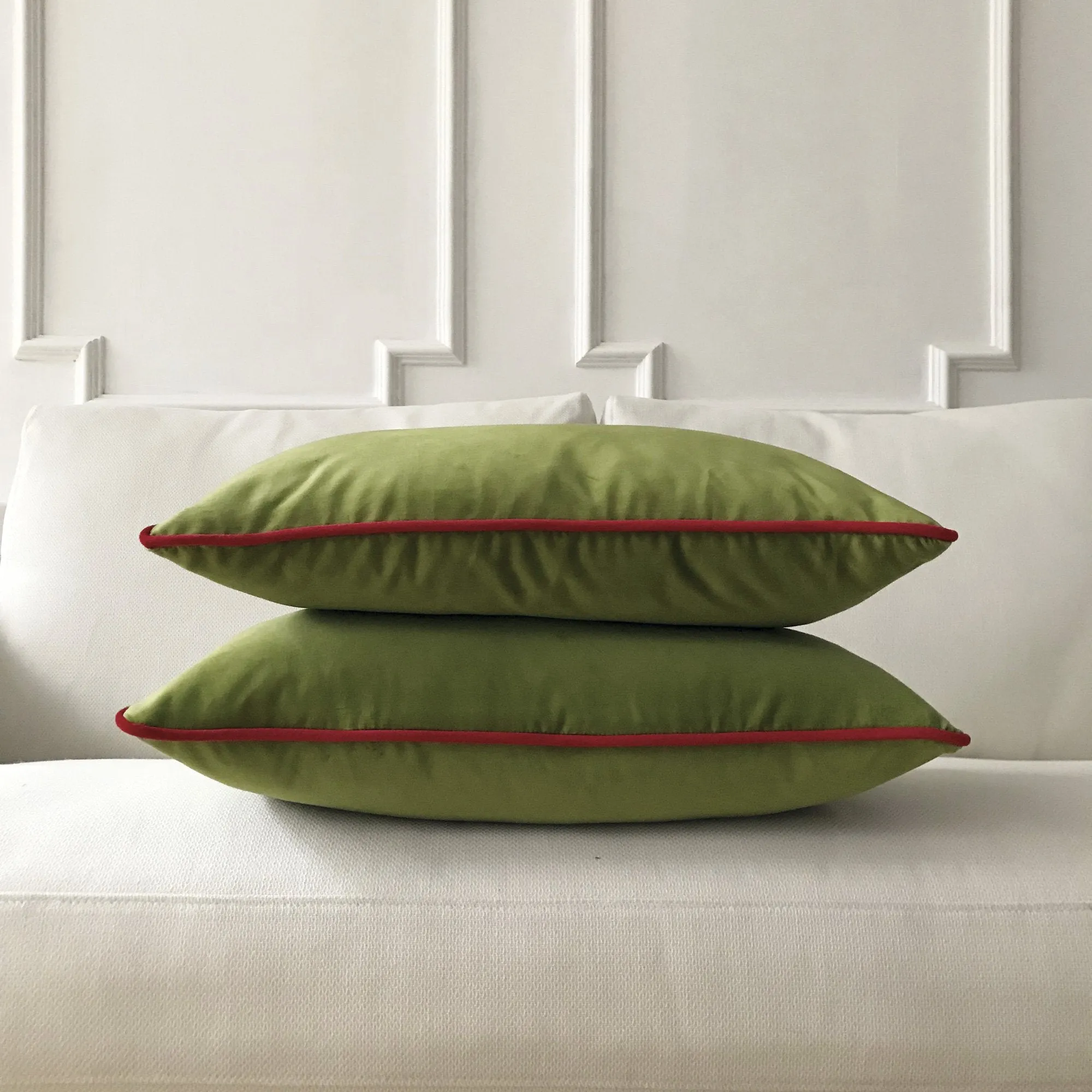 Green and Red Holiday Velvet Lumbar Pillow Cover 13x22