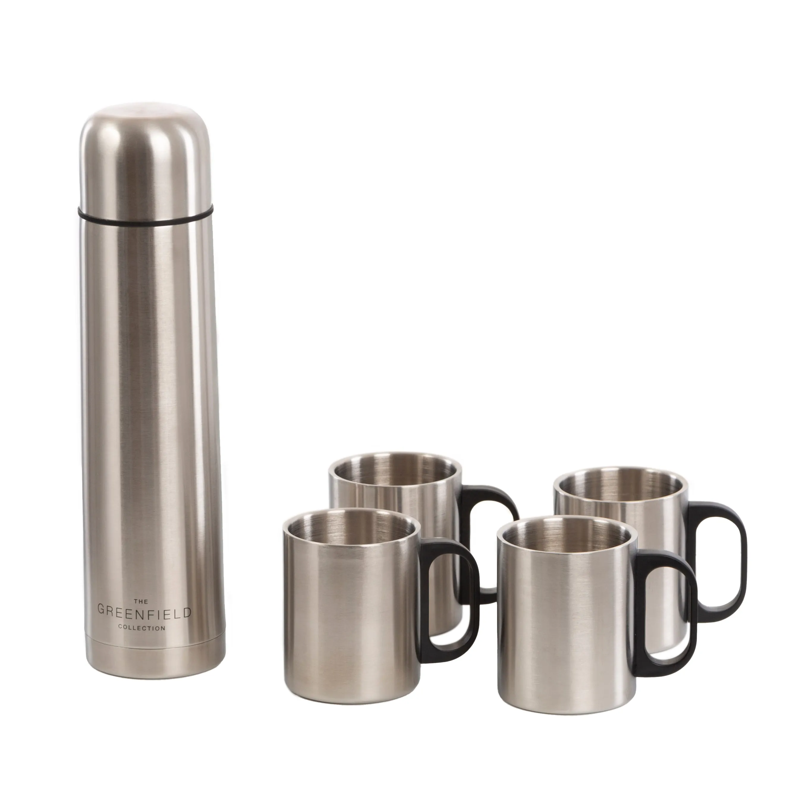 Greenfield Collection Insulated Stainless Steel Flask and 4 Mugs