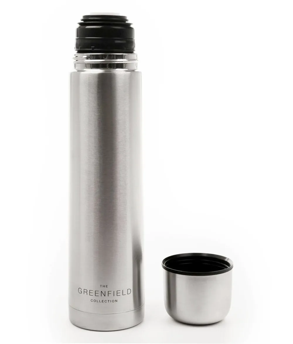 Greenfield Collection Insulated Stainless Steel Flask and 4 Mugs