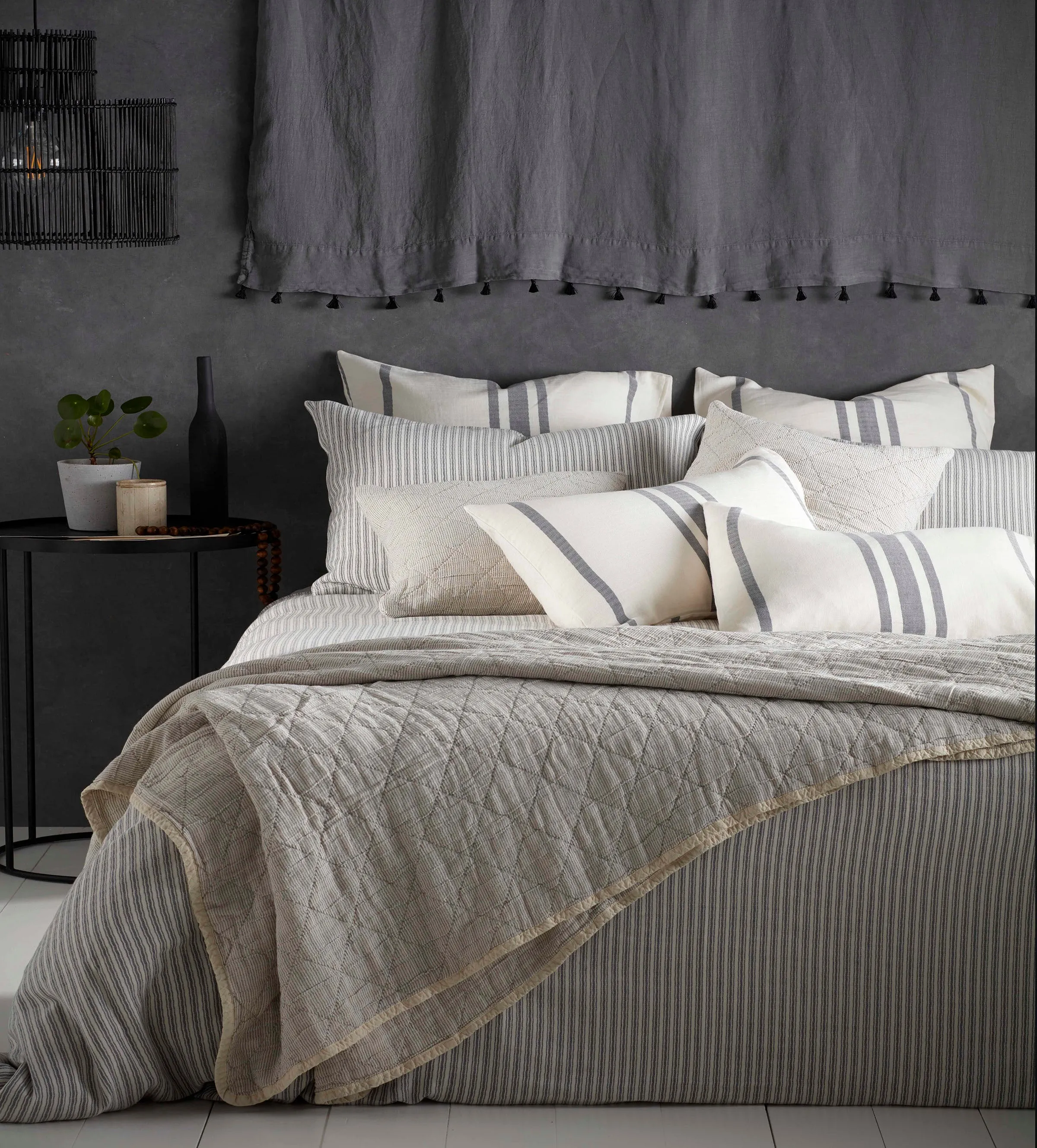 Grey Ticking Stripe Cotton Linen Duvet Cover