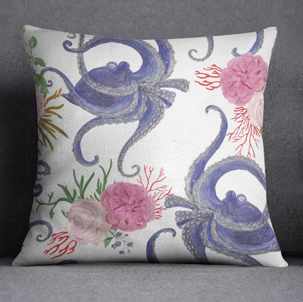 Hand Drawn Pencil Octopus Flower Throw Pillow