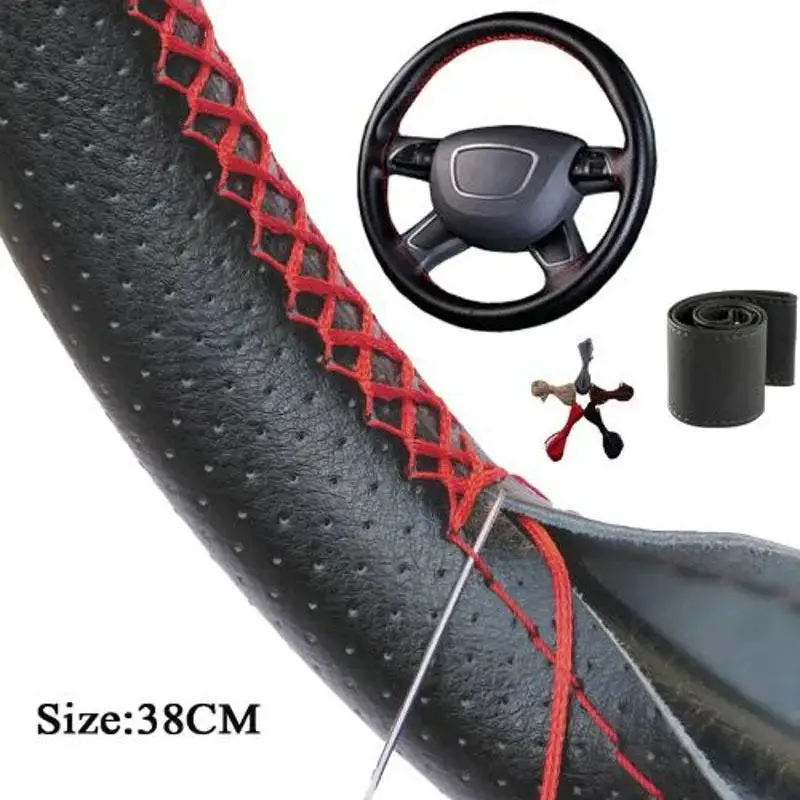 Hand Sewing Steering Wheel Cover Microfiber Leather Sweat-absorbent Breathable Car Steering Wheel Cover