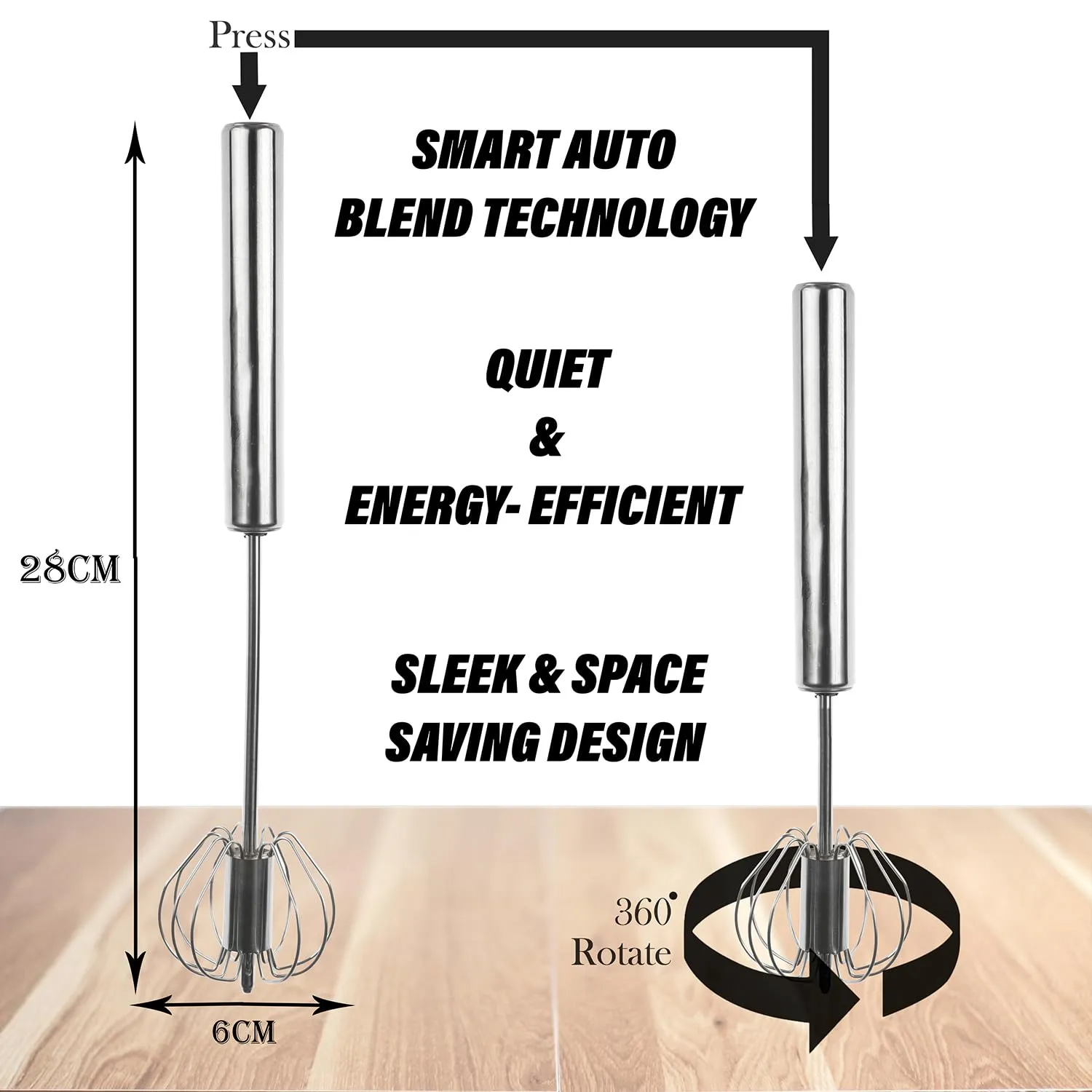 Heart Home Hand Blender | Stainless Steel Automatic Blender | Hand Blender for Kitchen | Butter Milk & Lassi Maker | Mixer Hand Blender | Egg Beater Mixer | Silver