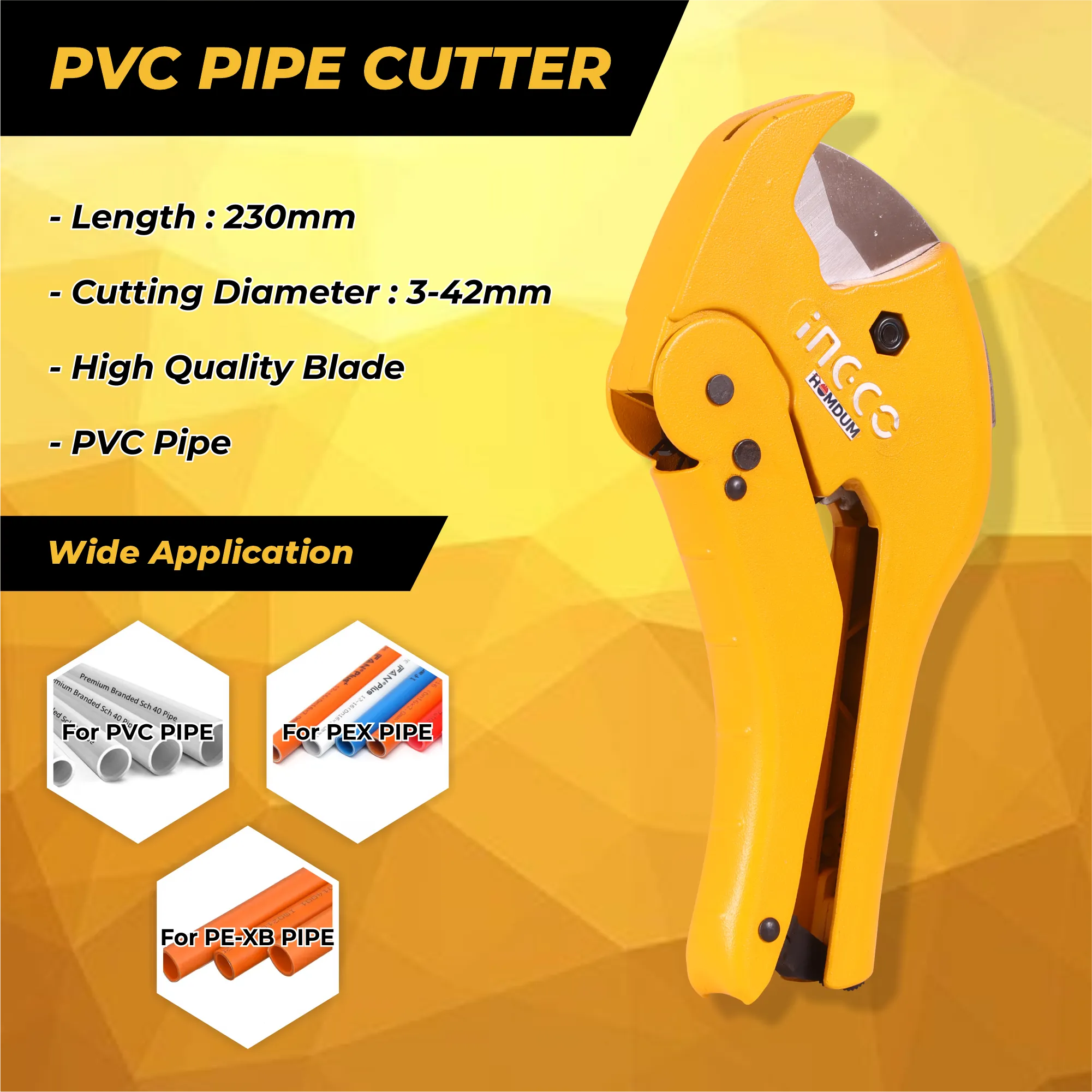 Homdum Pvc Pipe cutter high quality bade 3-42mm INGCO Heavy Duty Ratchet Handheld Hose Tube Cutting Tool for cpvc and ppr pipe plier length 230 mm