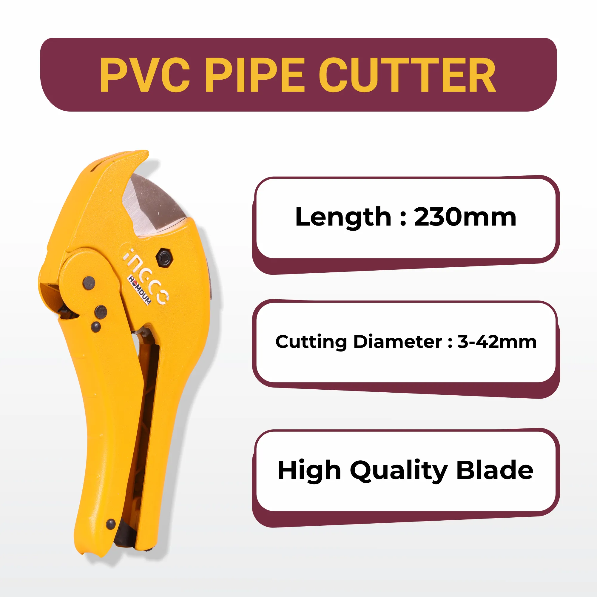 Homdum Pvc Pipe cutter high quality bade 3-42mm INGCO Heavy Duty Ratchet Handheld Hose Tube Cutting Tool for cpvc and ppr pipe plier length 230 mm