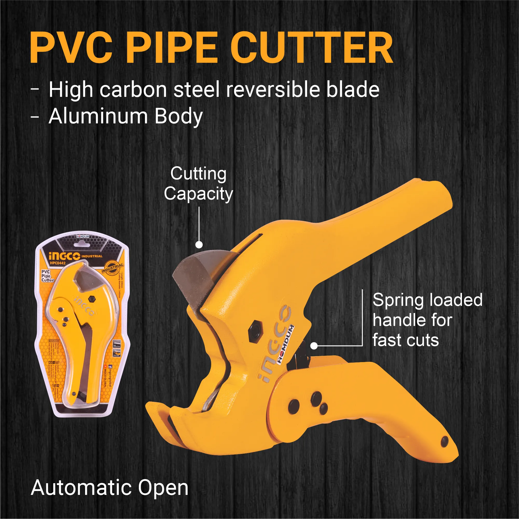 Homdum Pvc Pipe cutter high quality bade 3-42mm INGCO Heavy Duty Ratchet Handheld Hose Tube Cutting Tool for cpvc and ppr pipe plier length 230 mm