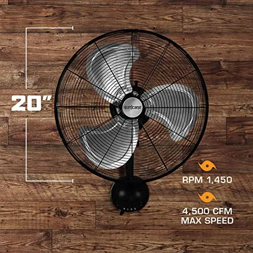 Hurricane Wall Mount Fan - 20 Inch, Pro Series, High Velocity, Heavy Duty Metal Wall Mount Fan for Industrial, Commercial, Residential, and Greenhouse Use - ETL Listed, Black