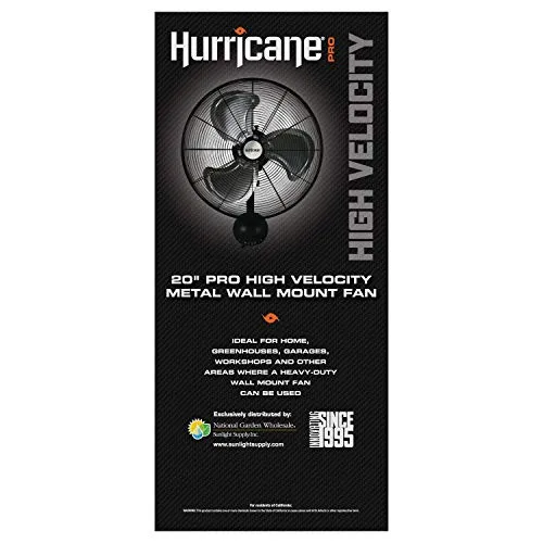 Hurricane Wall Mount Fan - 20 Inch, Pro Series, High Velocity, Heavy Duty Metal Wall Mount Fan for Industrial, Commercial, Residential, and Greenhouse Use - ETL Listed, Black