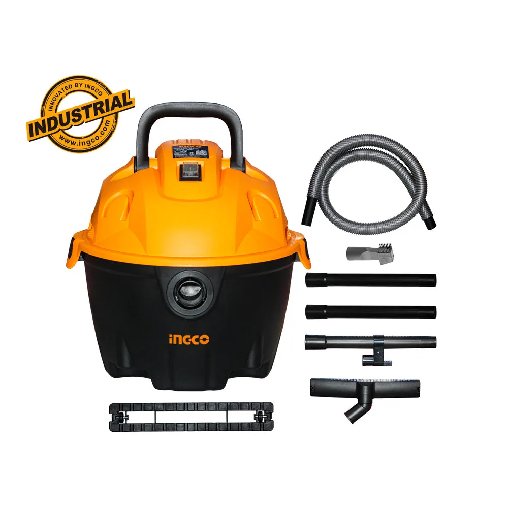 INGCO VC12121 1200W 2 in 1 Wet and Dry Vacuum Cleaner with 12L Dust Capacity, 1.5m Flexible Hose, Hepa Filter, Thermo Fuse, 1.8m Cable Power, 1 Set 3part Plastic Tube