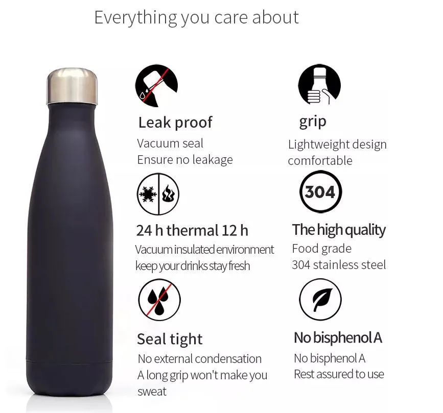 Insulated Stainless Steel Water Drink Bottle 500ml Matte