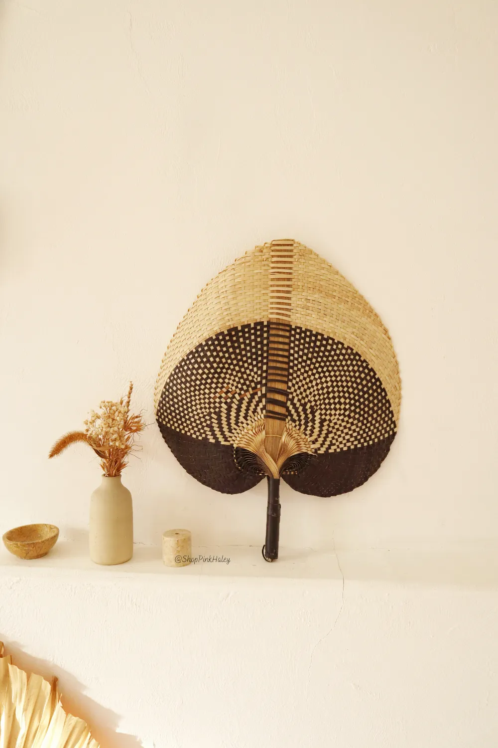 Irving Straw Handwoven Fan in Black Multi - Size Large