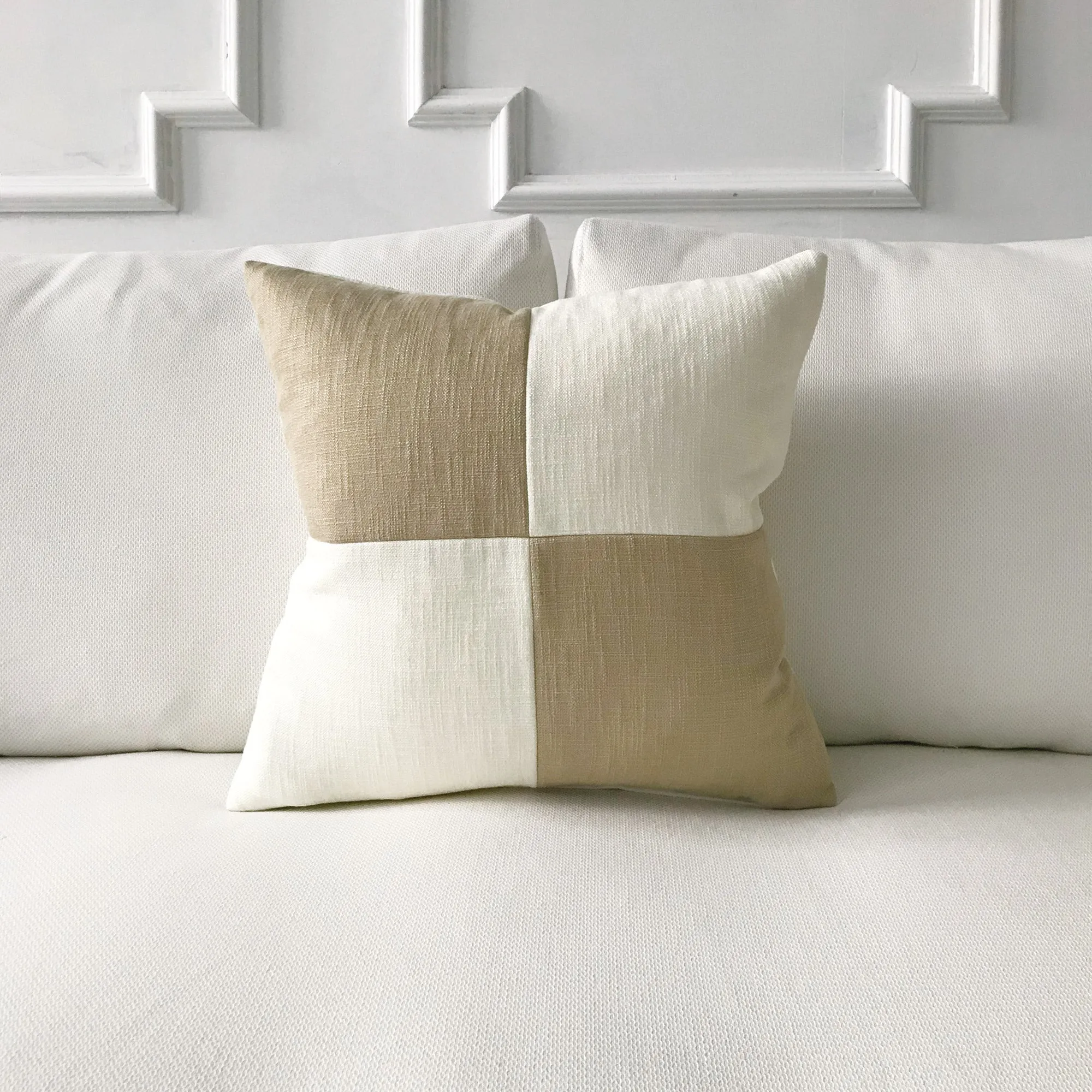 Ivory and Cappuccino Check Throw Pillow Cover 20x20