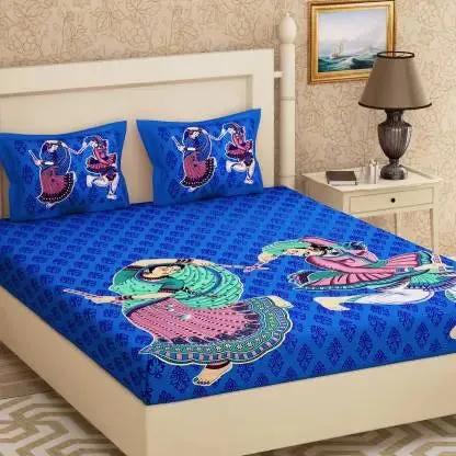 JAIPUR PRINTS Rajasthani Bedsheet for Double Bed  with 2 Pillow Covers