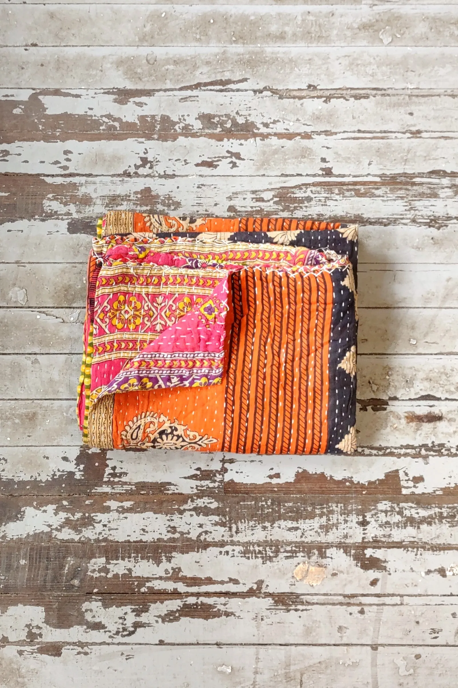 Kantha Sari Throw Blanket #1460