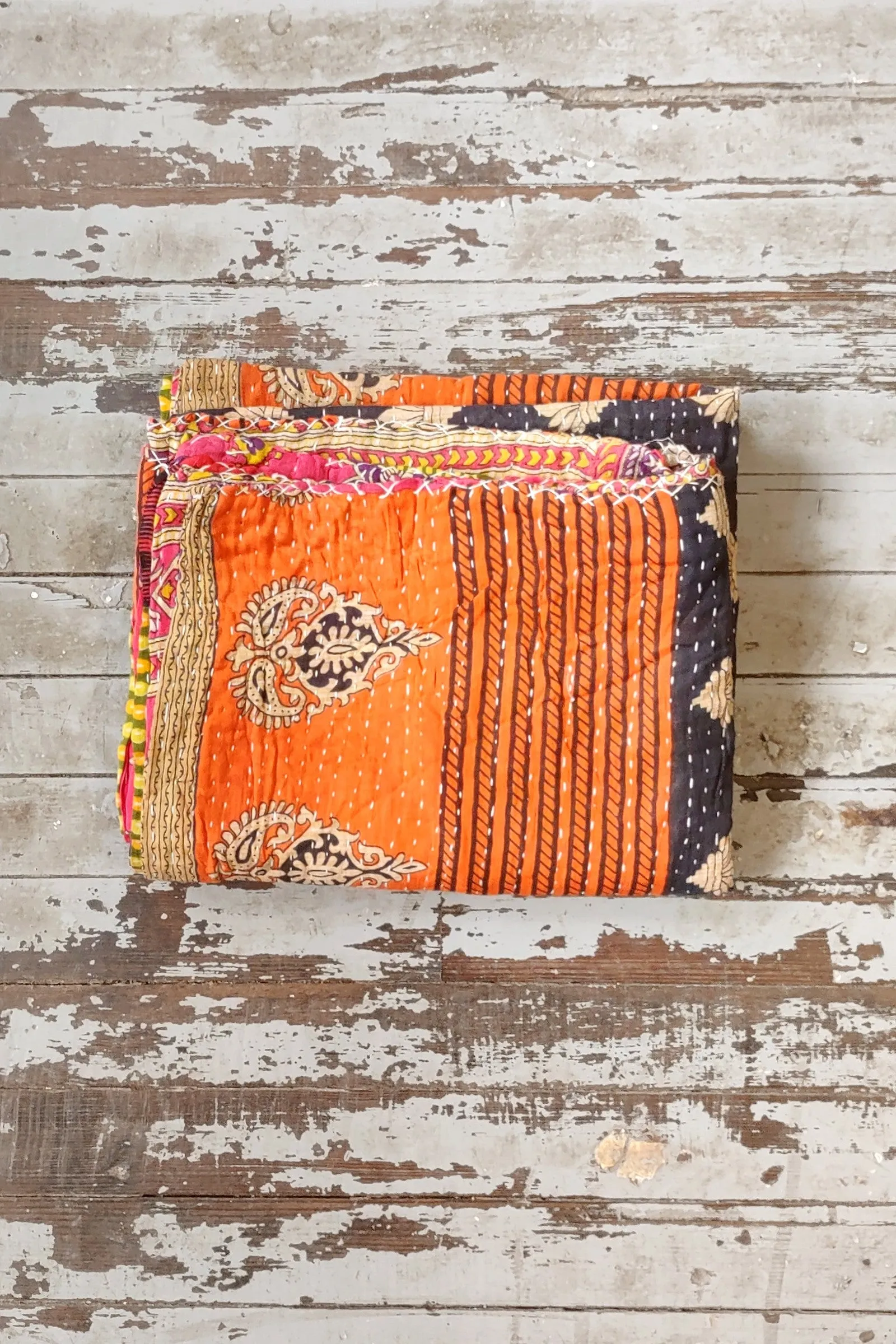 Kantha Sari Throw Blanket #1460