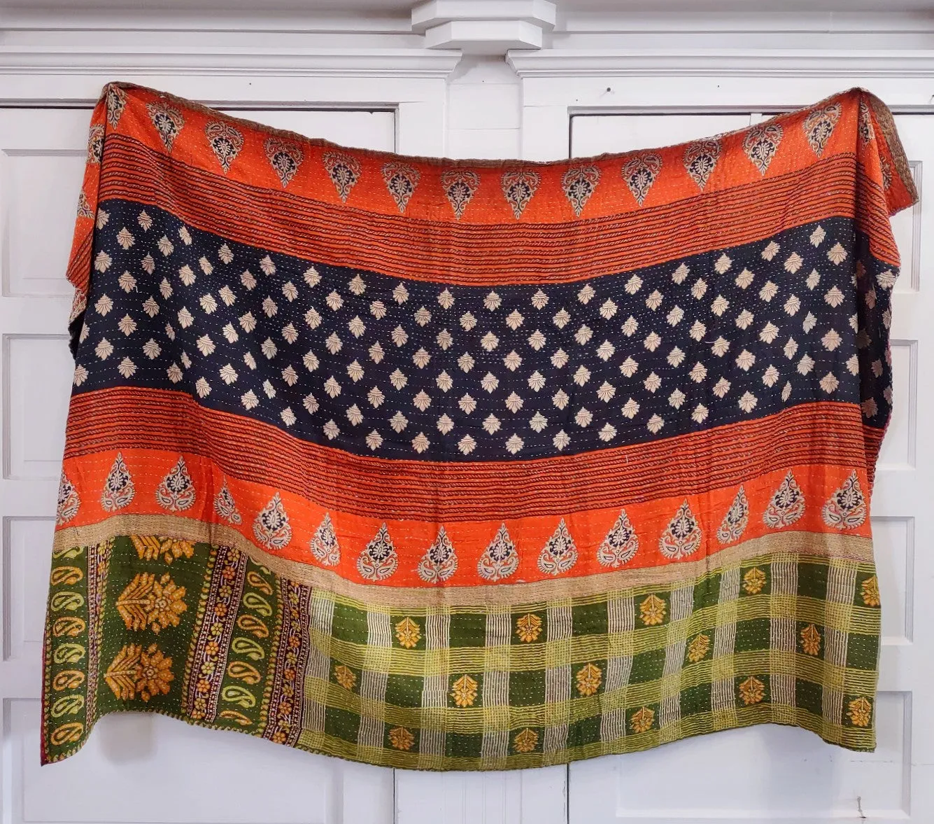 Kantha Sari Throw Blanket #1460