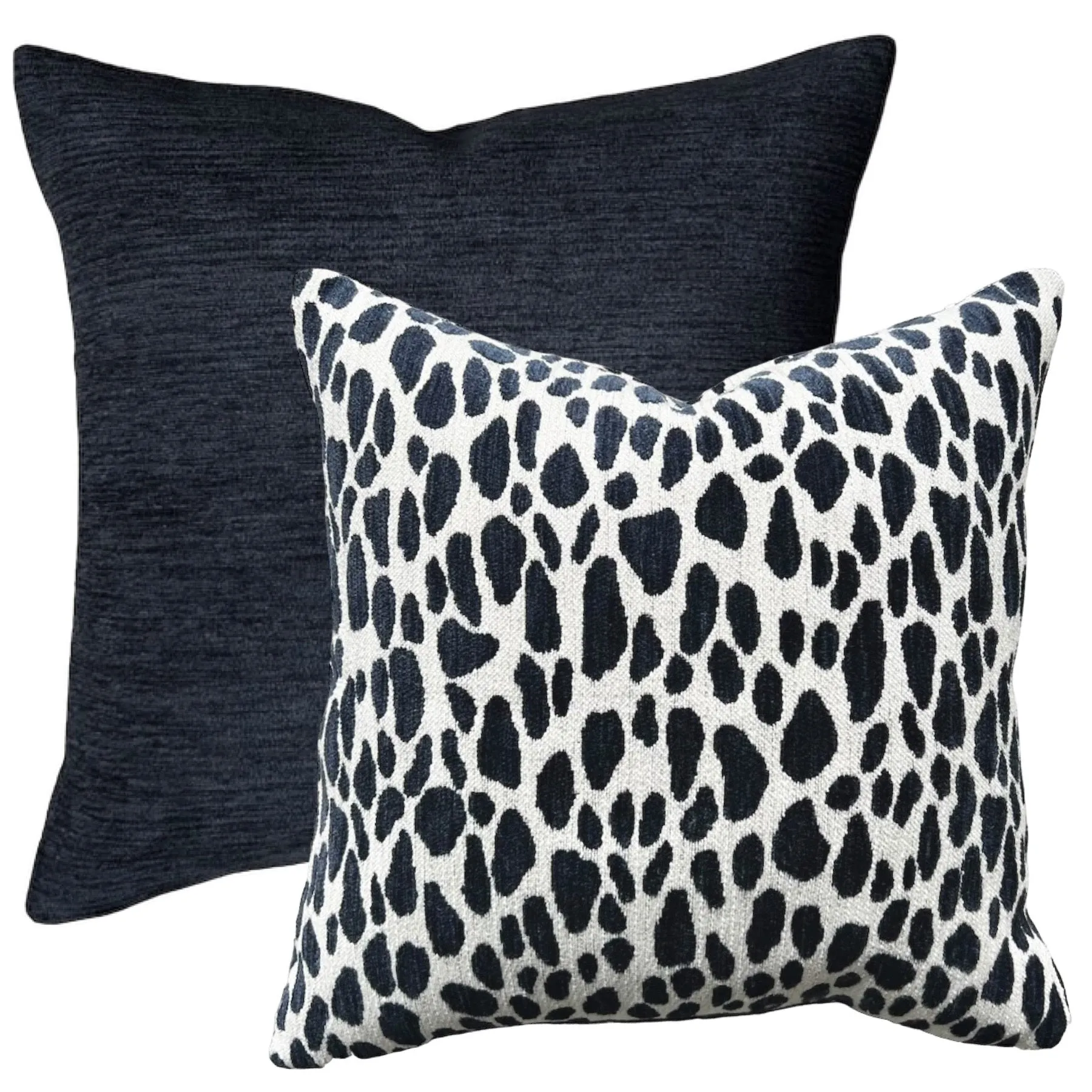 Kendra: Navy Blue Performance Chenille Pillow Cover / Animal Spots pillow / Sage Solid Pillow / Green Throw Pillow Cover