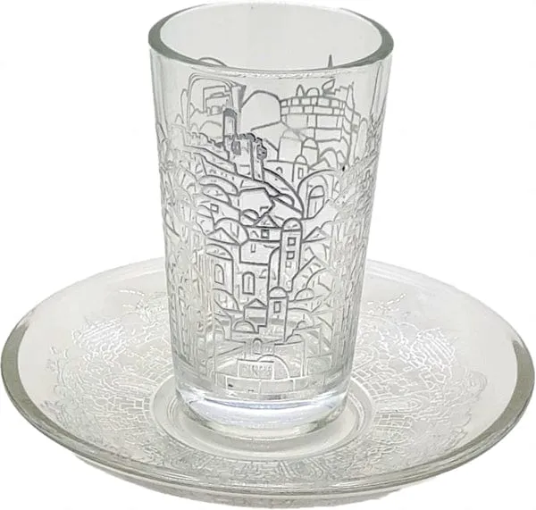 Kiddush Cup Glass Jerusalem Silver Decoration