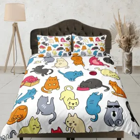 Kids Duvet Cover Set Cute Cats Bedspread, Colorful Dorm Bedding & Pillowcase, King Duvet Cover Full, Queen Duvet Comforter