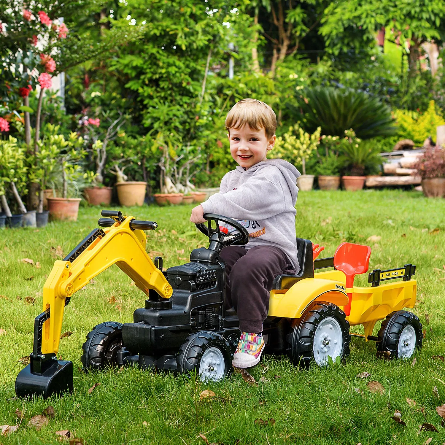 Kids Pedal Go Kart Children Ride On Digger Tractor Toy Car For 3-6 Years