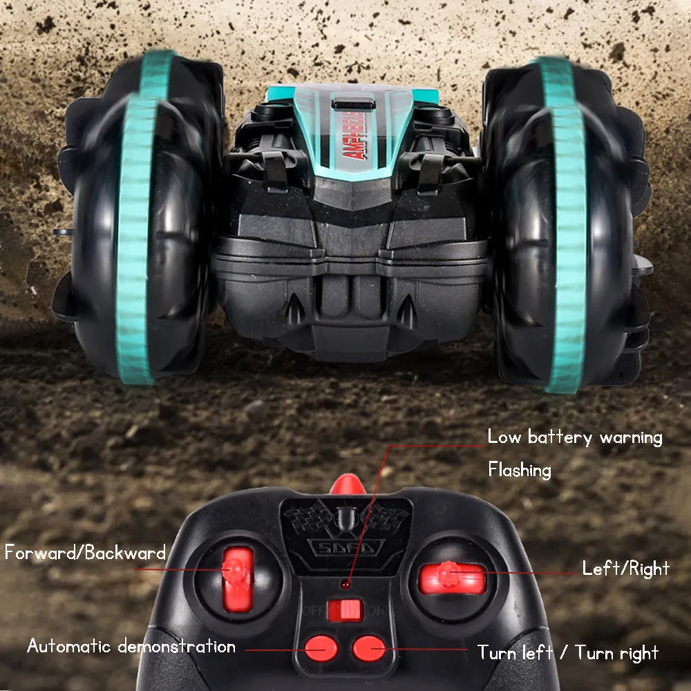 Kid's Remote Control Amphibious Stunt Vehicle 360 Degree Rotation Remote Control Car Toy  Boys Birthday Gift