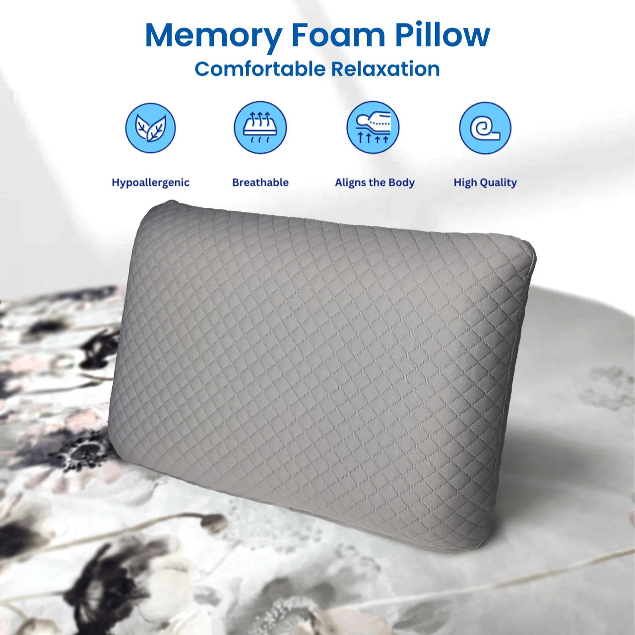 King Breathable Memory Foam Pillow 40x70x13cm - Gray