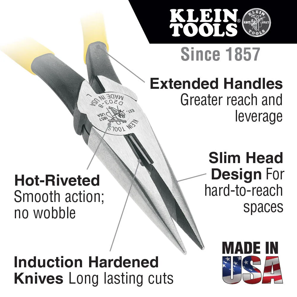 Klein Tools D203-6C Long Nose Pliers with Spring, 6"