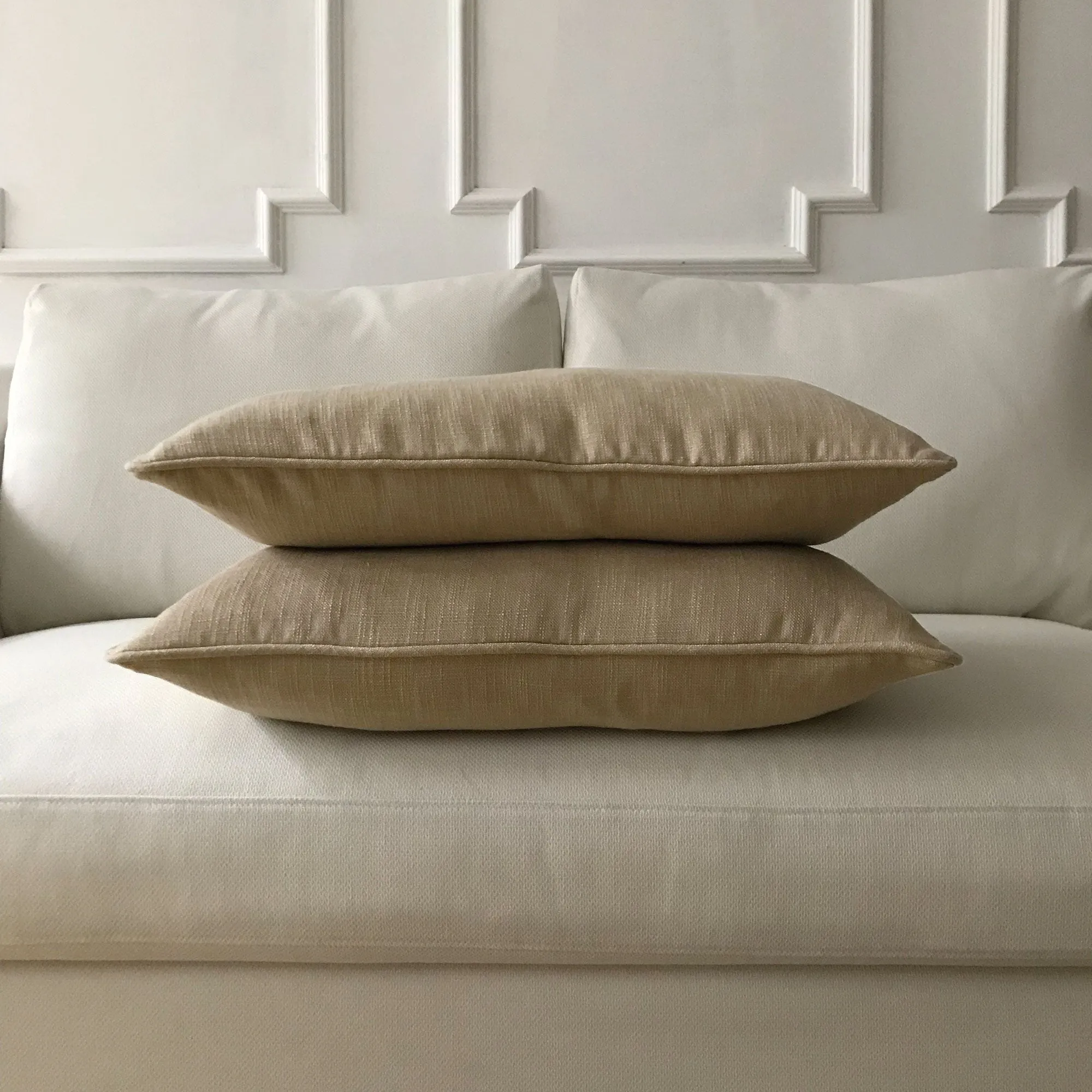 Light Brown Solid Linen Lumbar Pillow Cover 15x26