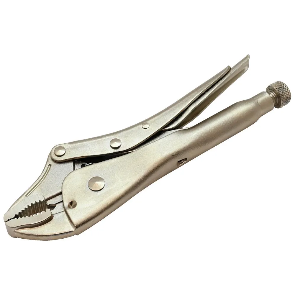 Locking Pliers With Curved Jaws and Wire Cutter