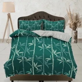 Lucky Bamboo Duvet Cover Set Botanical, Green Bedspread Dorm Bedding Set