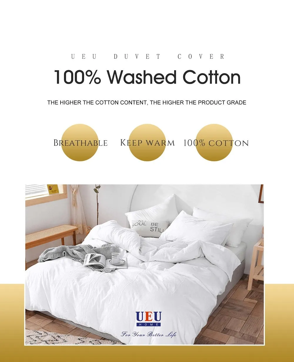 Luxury 100% Cotton 3pc Duvet Cover Set High-end Bedding Set