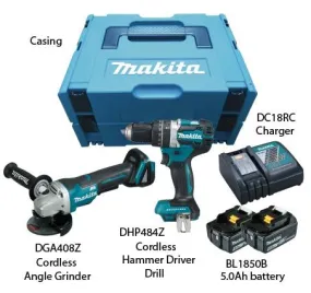 MAKITA 18V DC COMBO KIT | Model : DLX 2215 TJ, Includes (DHP 484 DGA 408)