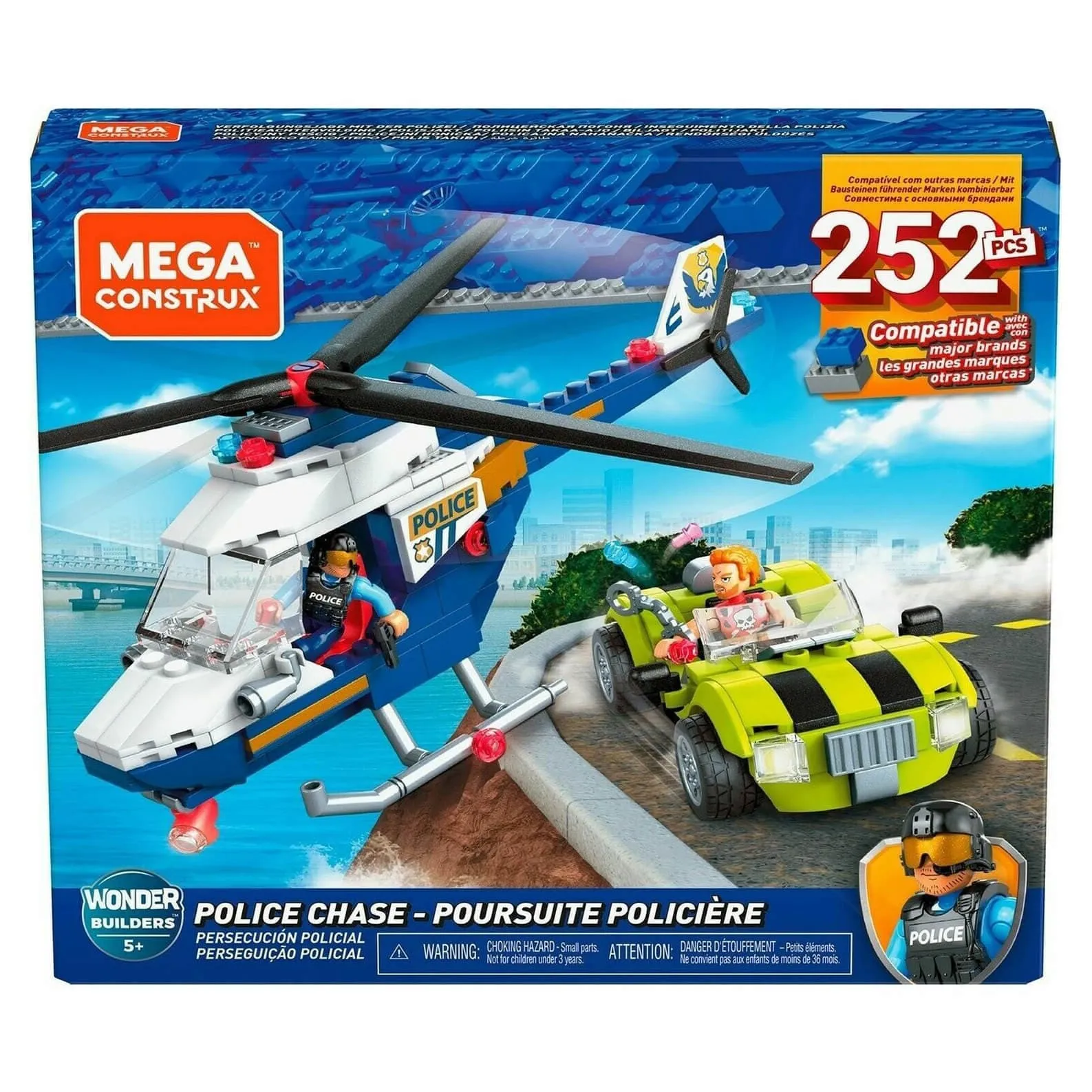 Mega Construx Police Chase Building Set Helicopter Car Age 5 