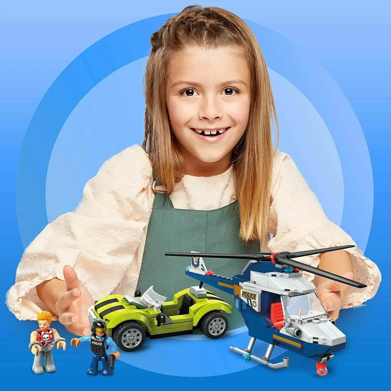 Mega Construx Police Chase Building Set Helicopter Car Age 5 