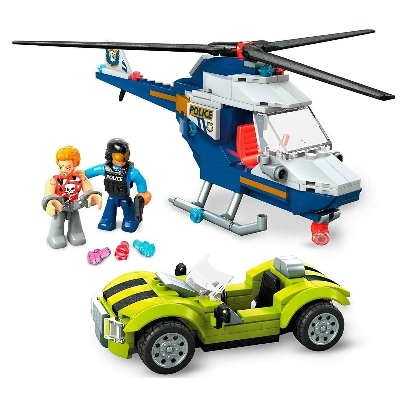 Mega Construx Police Chase Building Set Helicopter Car Age 5 