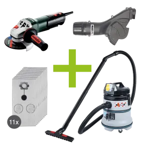 Metabo 4 1/2" (115mm) Angle Grinder, MAXVAC Dust Shroud & DV35-MB Vacuum Complete Package, Pre-Installed