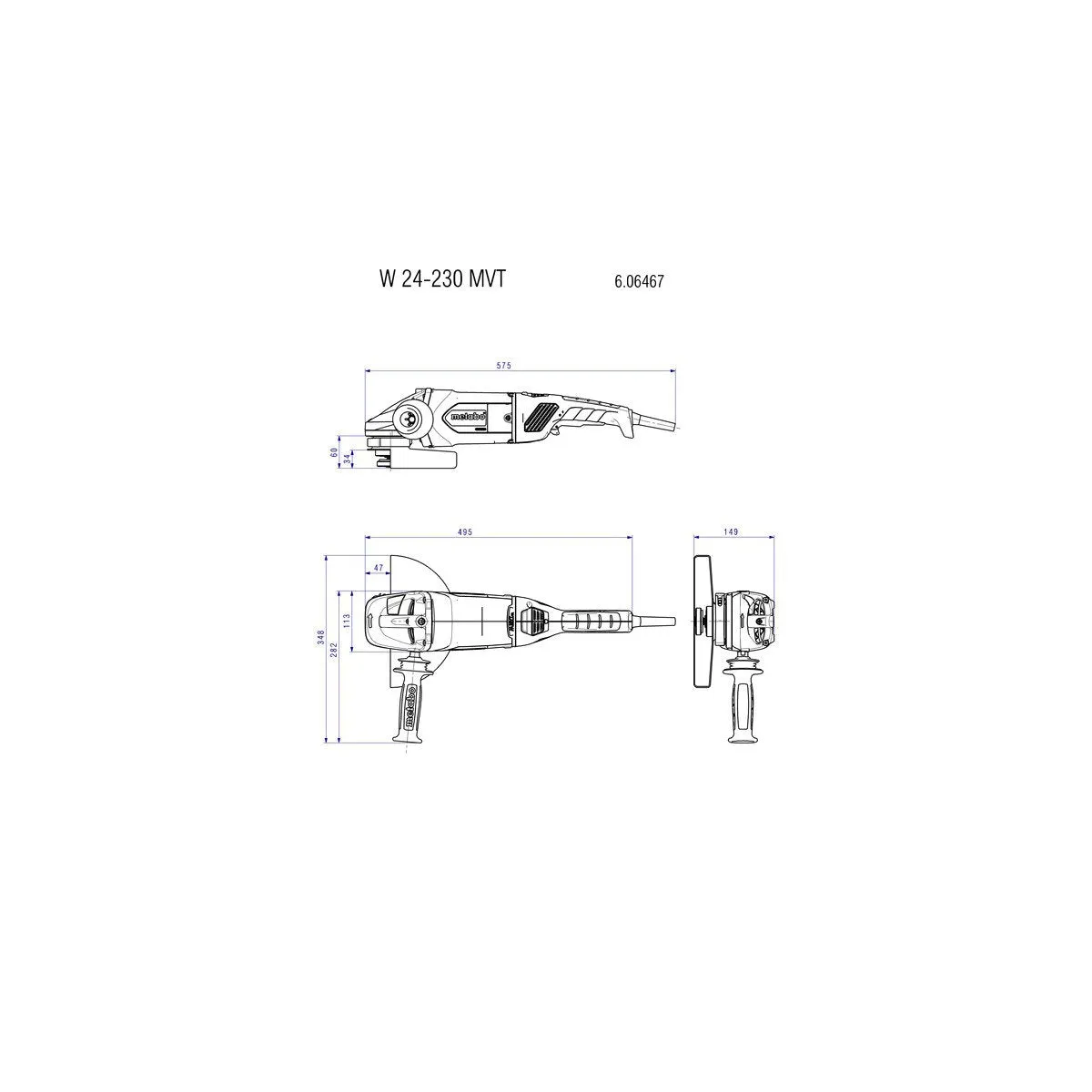 Metabo W 24-230 MVT 9" 15.0 Amp Angle Grinder - 606467420