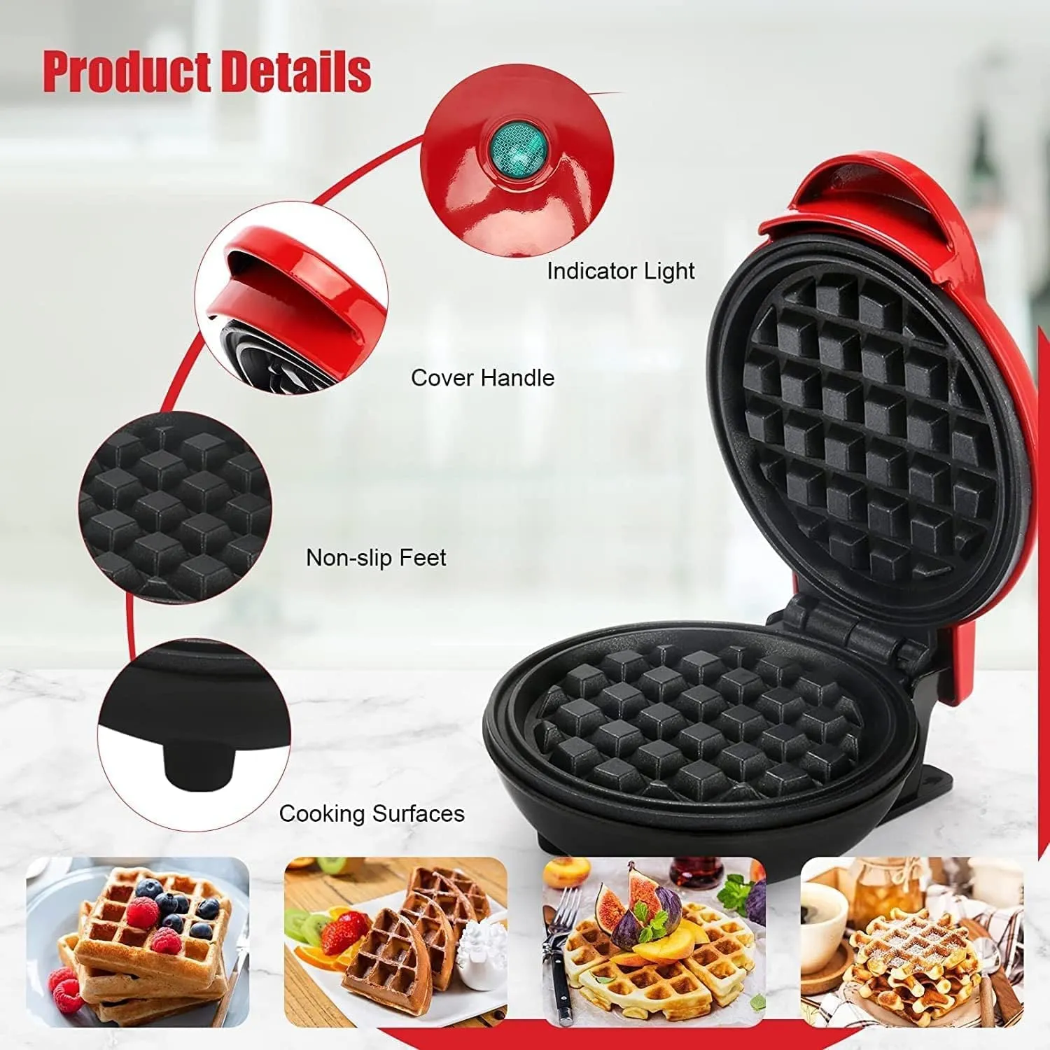 Mini Waffle Maker, Waffle Maker Machine,Mini Maker for Individual Waffles, Hash Browns, Keto Chaffles with Easy to Clean, Non-Stick Surfaces,Individual Belgian Waffles