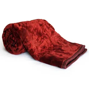 MIRAVU Velvet Floral Embossed Super Soft Heavy Single Bed Mink Blanket for Winter (Red, Single Bed (85x60 Inch)