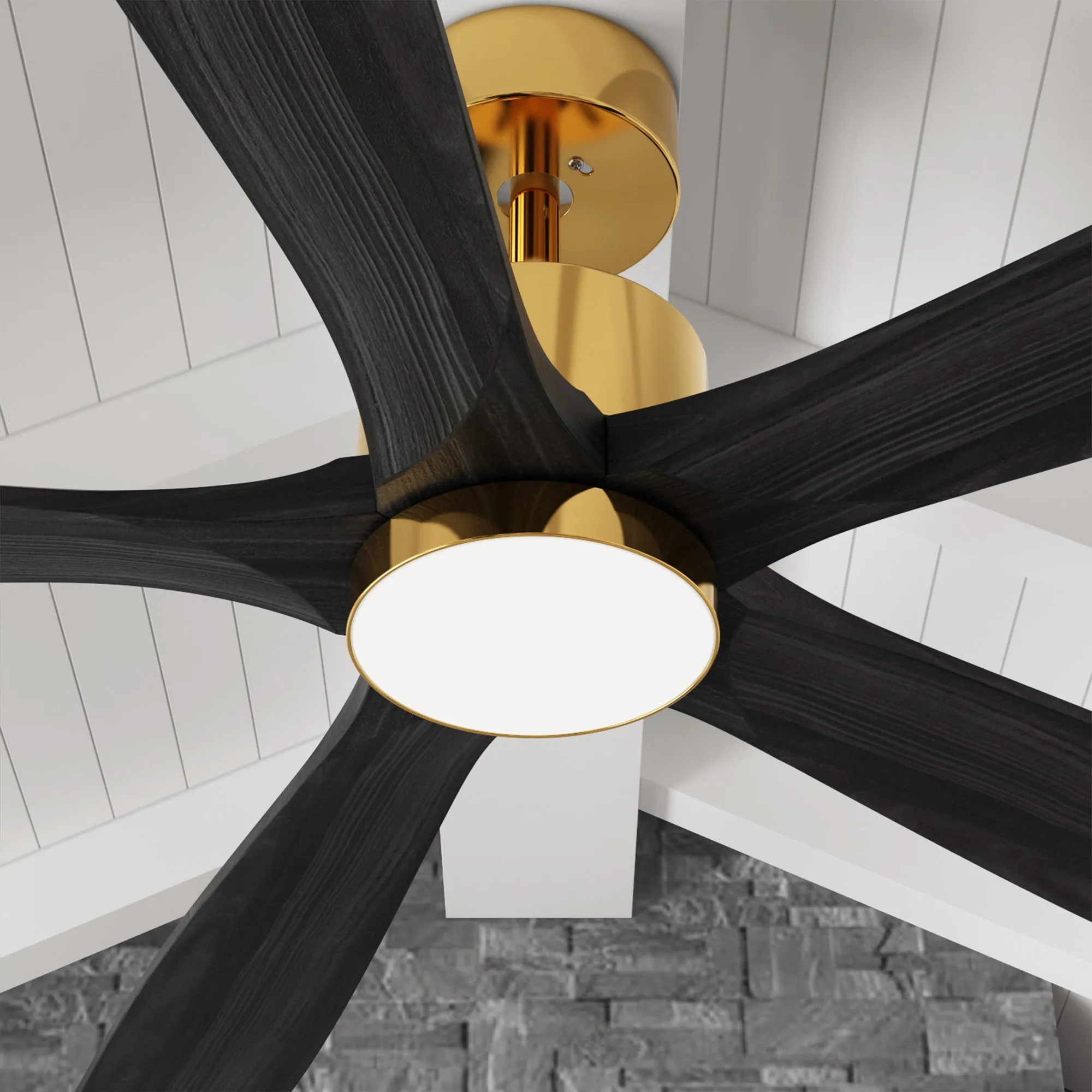 Modern Ceiling Fan With 5 Solid Wood Blades And Lights