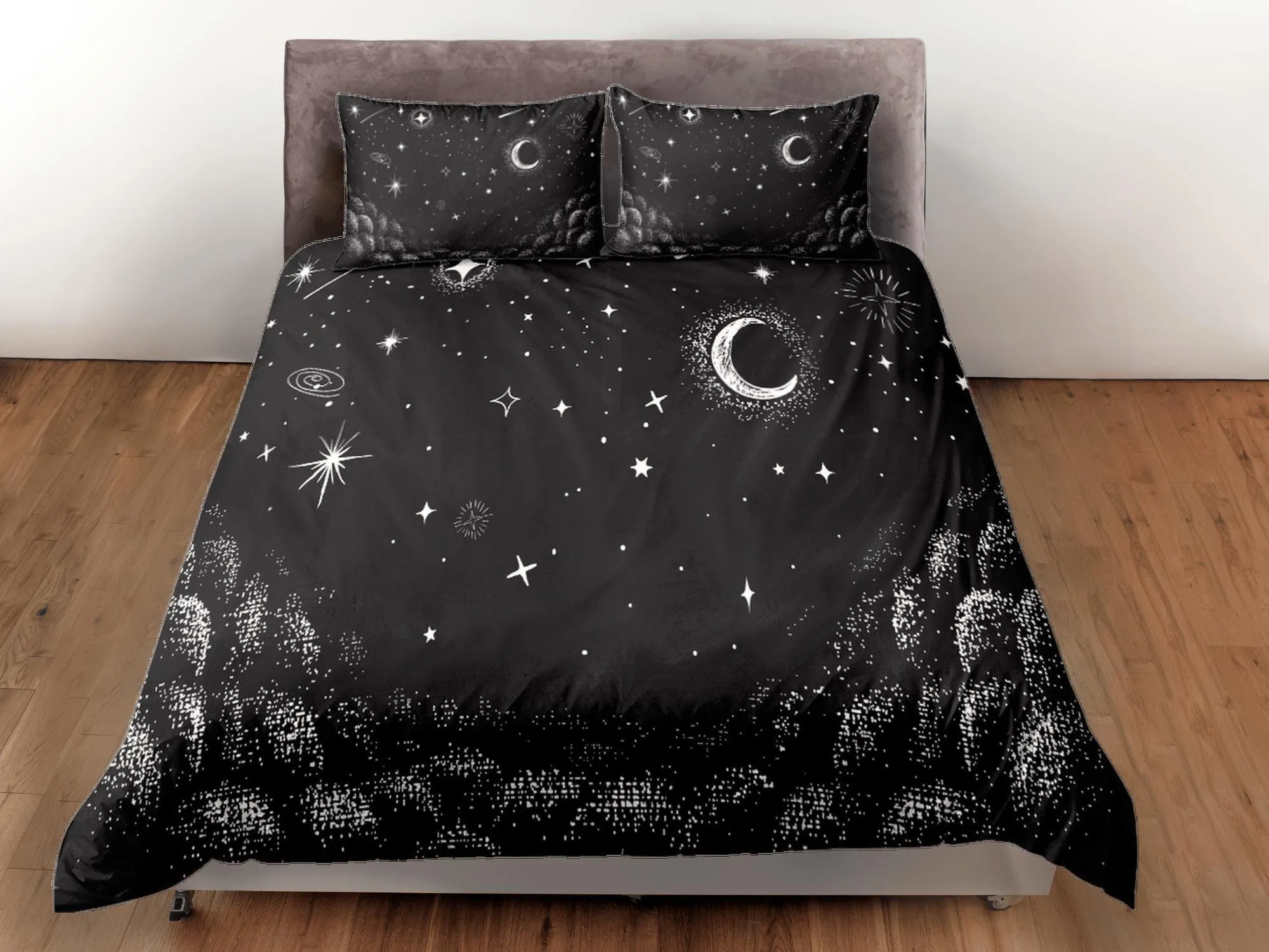 Moon Stars Galaxy Black Duvet Cover Set Bedspread, Dorm Bedding with Pillowcase