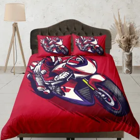 Motorbike Cotton Duvet Cover Racing Quilt Cover, Sports Bike Bedding Set Speed Lover Blanket Cover, Teens Bedroom Bedcover